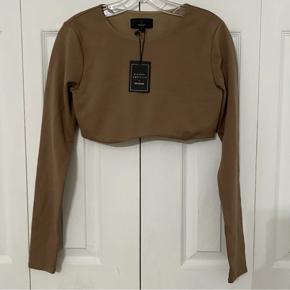 REVOLVE Long Sleeve Taupe Cropped Top